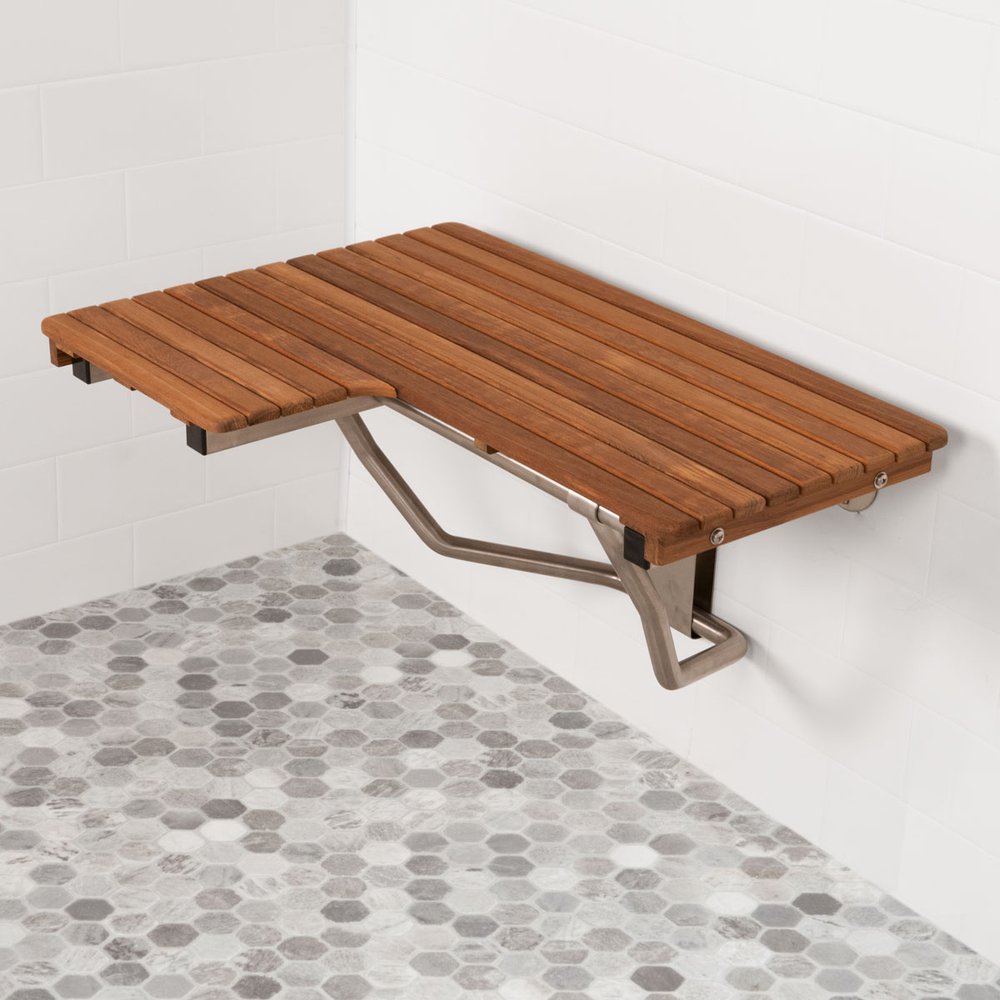 14" X 36" Brown Teak Wall Mount Rectangular Shower Bench
