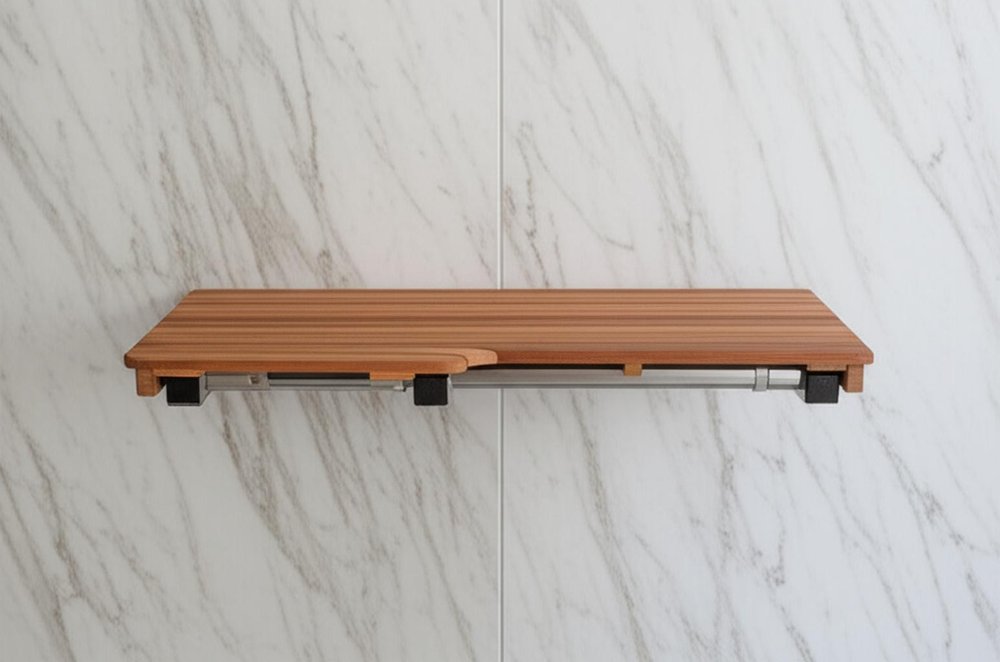 14" X 36" Brown Teak Wall Mount Rectangular Shower Bench