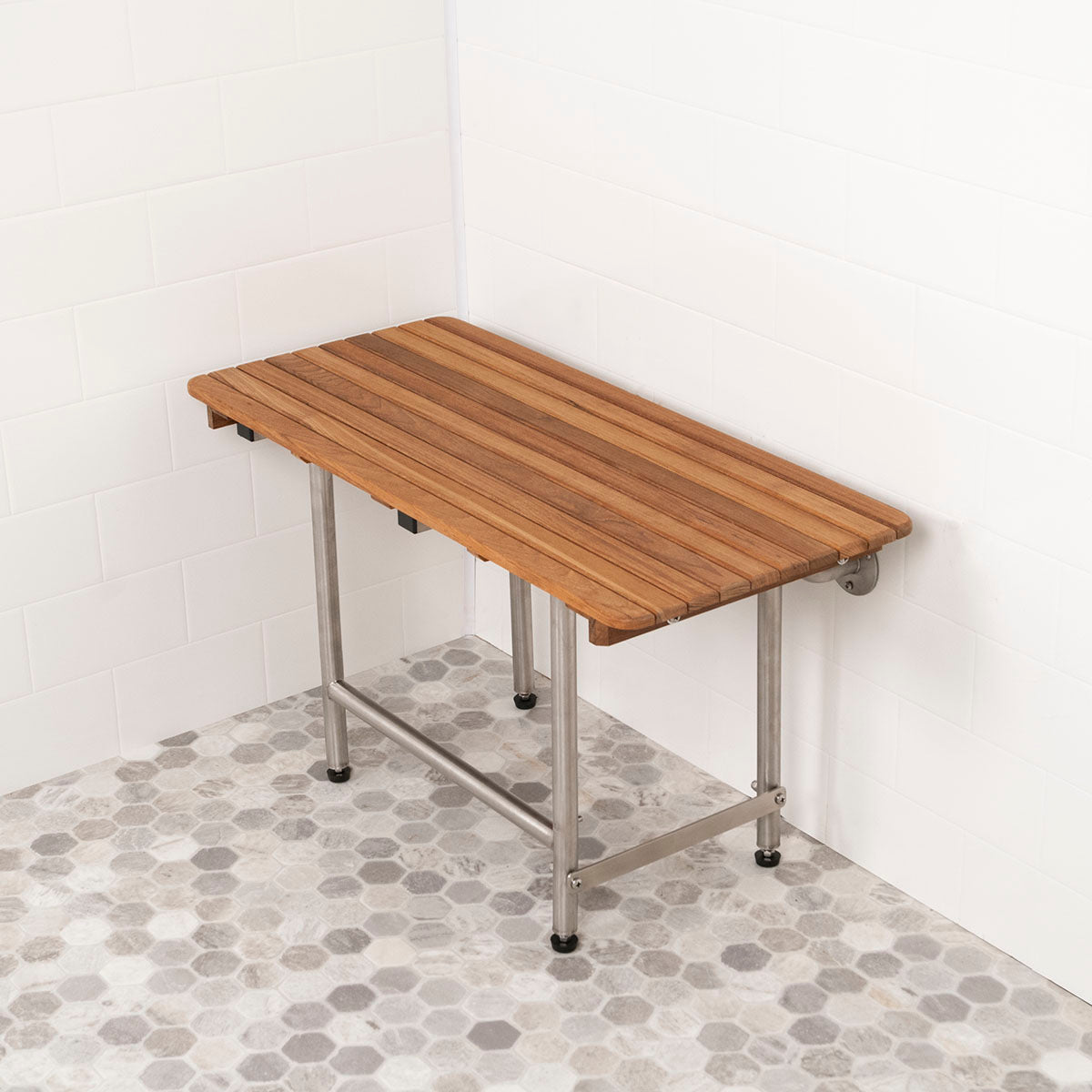 18" X 28" Brown Teak Rectangular Shower Bench