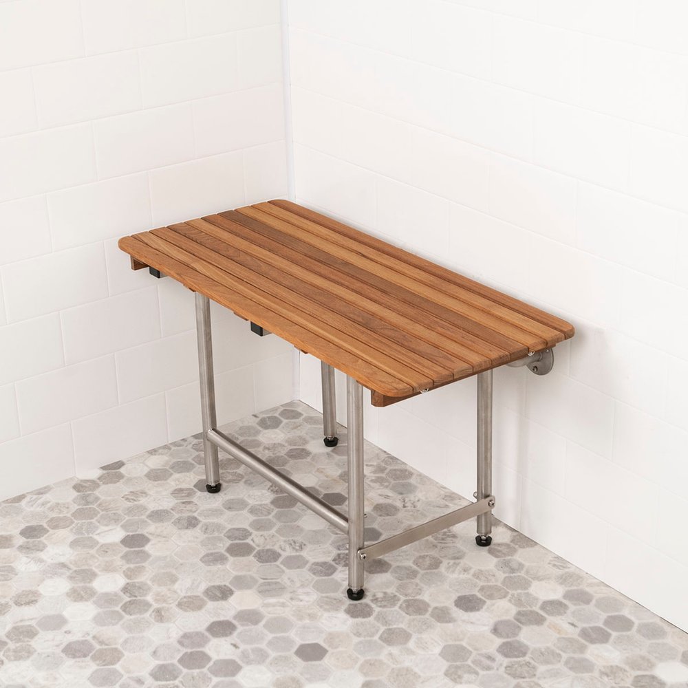 18" X 32" Brown Teak Rectangular Shower Bench