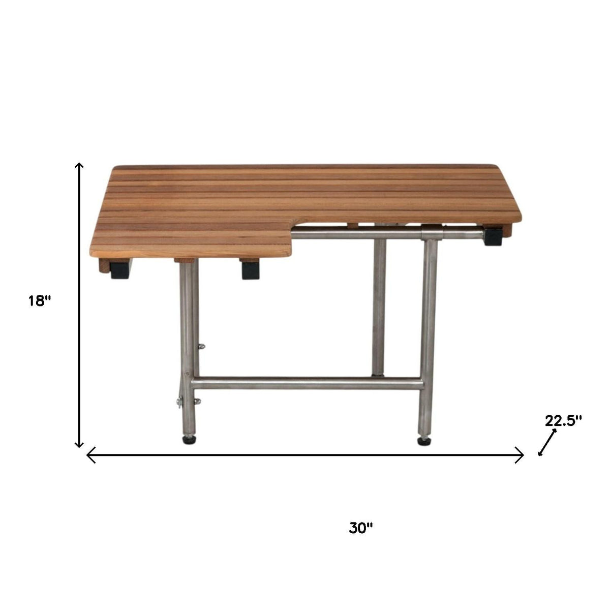 30" Brown Wall Mount Teak Rectangular Shower Bench With Legs