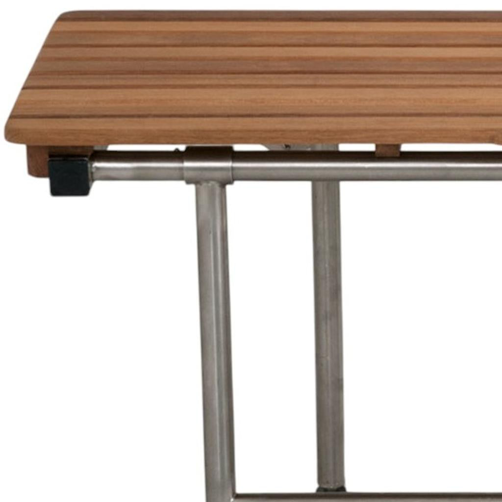 18" X 34" Brown Teak Wall Mount Rectangular Shower Bench With Legs