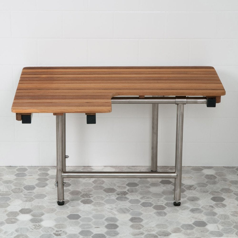 18" X 34" Brown Teak Wall Mount Rectangular Shower Bench