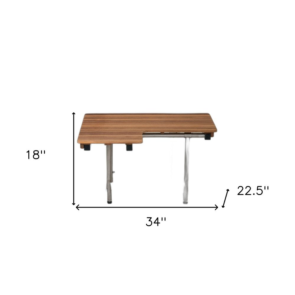 18" X 34" Brown Teak Wall Mount Rectangular Shower Bench