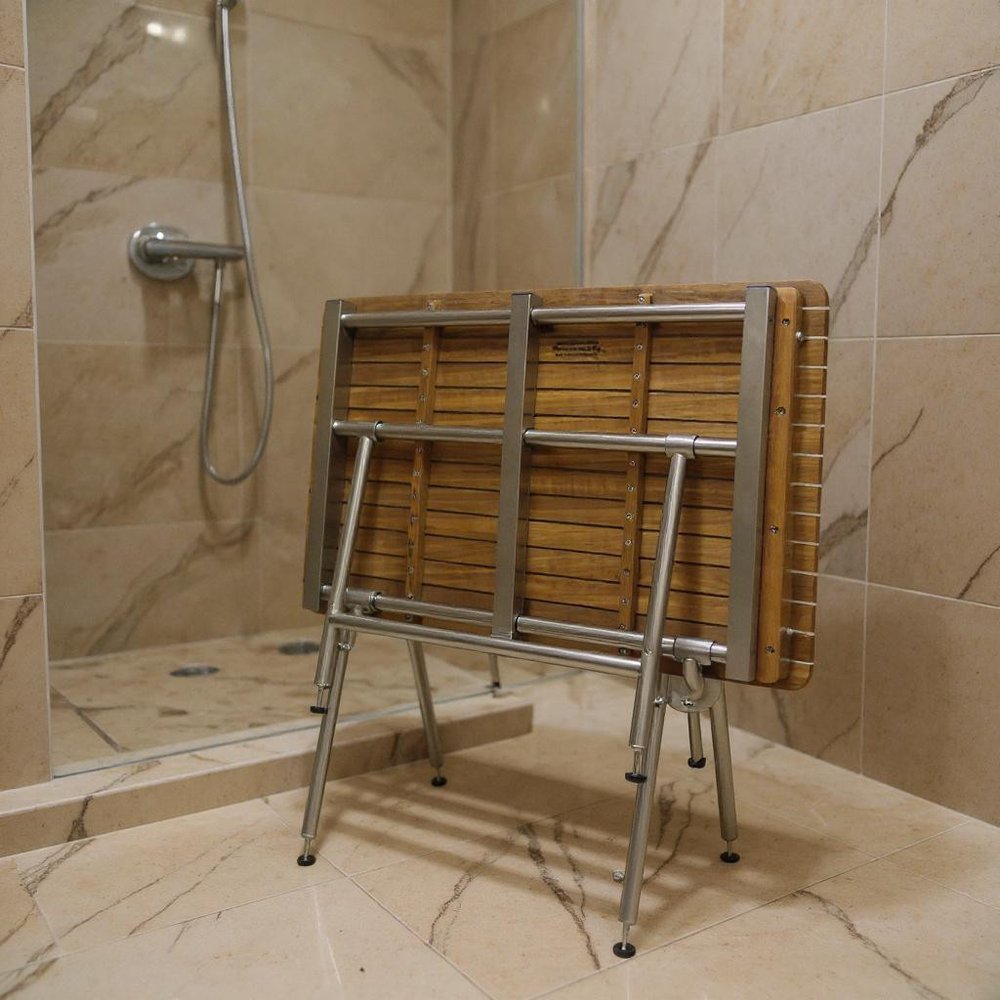 18" X 40" Brown Teak Rectangular Shower Bench