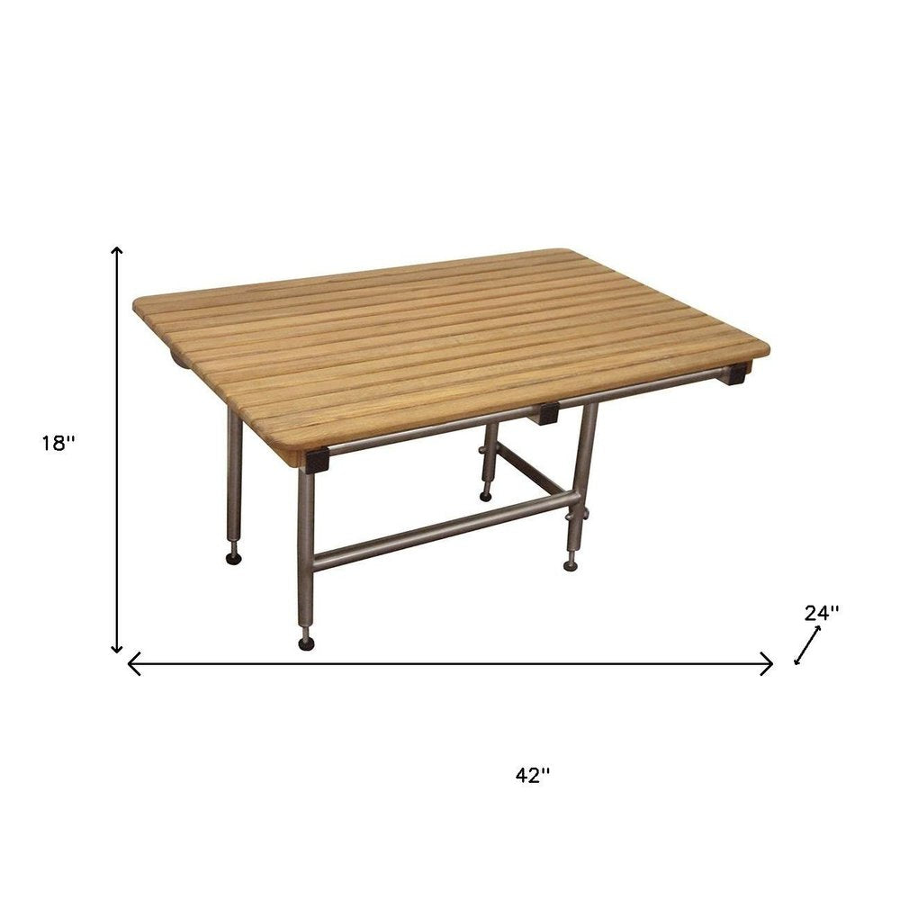 18" X 42" Brown Teak Rectangular Shower Bench