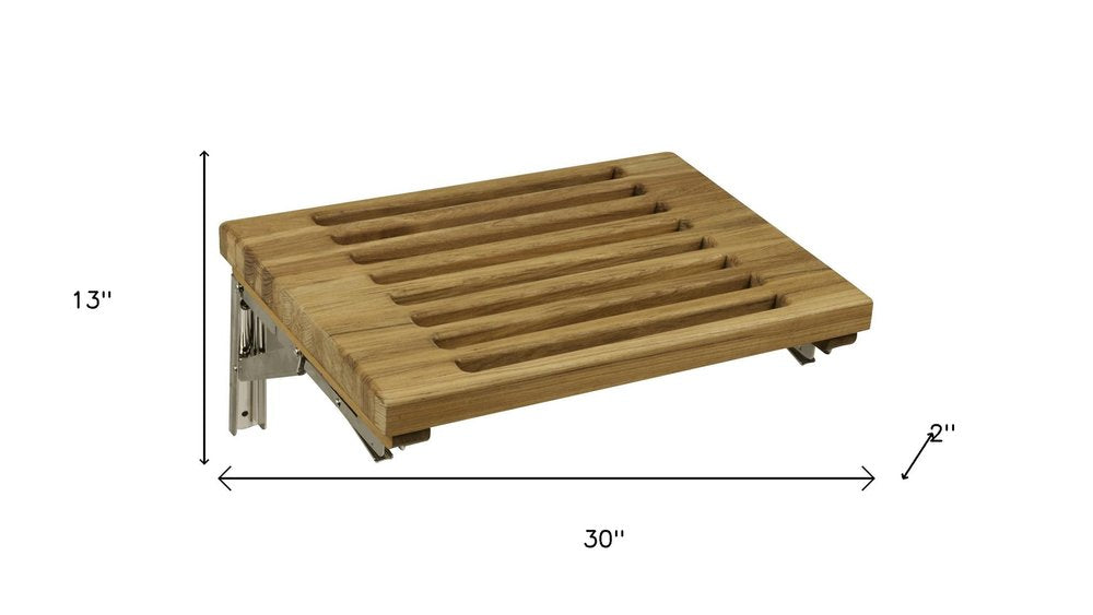 13" X 30" Brown Teak Wall Mount Rectangular Shower Bench