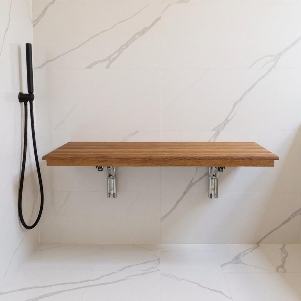 16" X 36" Brown Teak Wall Mount Rectangular Shower Bench
