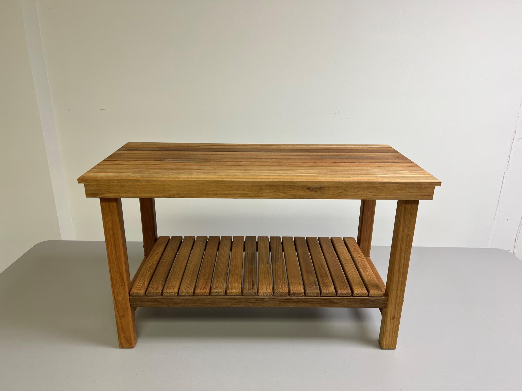 18" X 25" Brown Teak Rectangular Shower Bench With Shelf