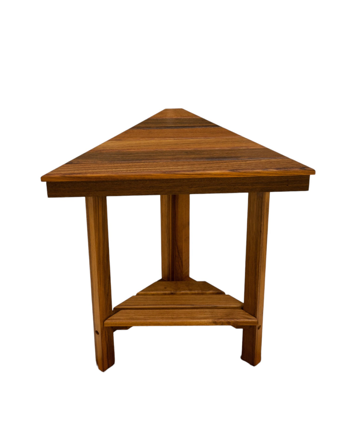 18" X 17" Brown Teak Corner Shower Bench With Shelf