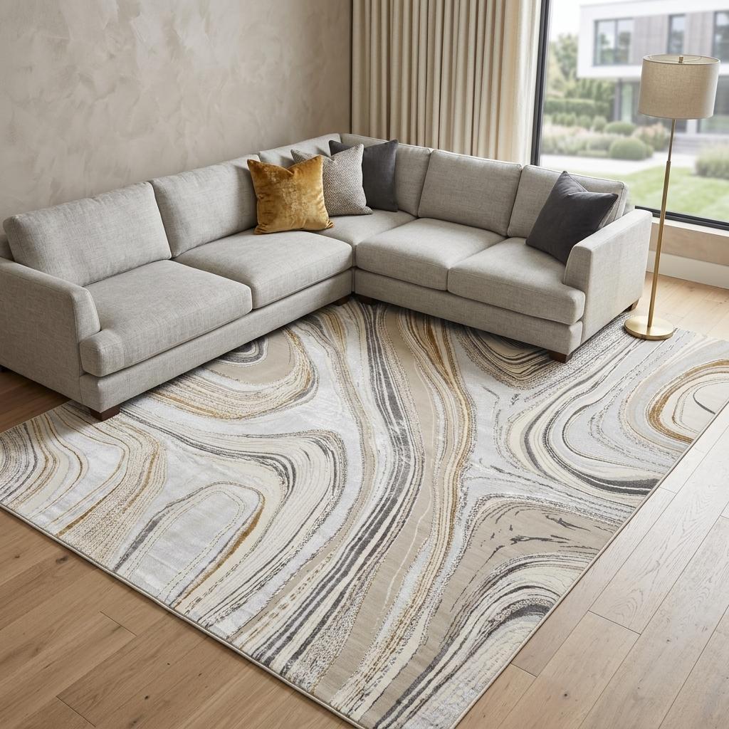 8' X 10' Ivory Gray and Brown Abstract Non Skid Area Rug