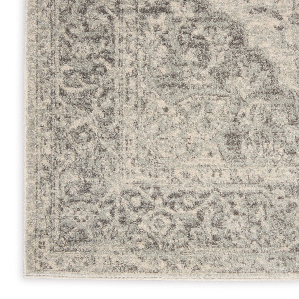 8' X 10' Ivory And Gray Floral Medallion Distressed Area Rug