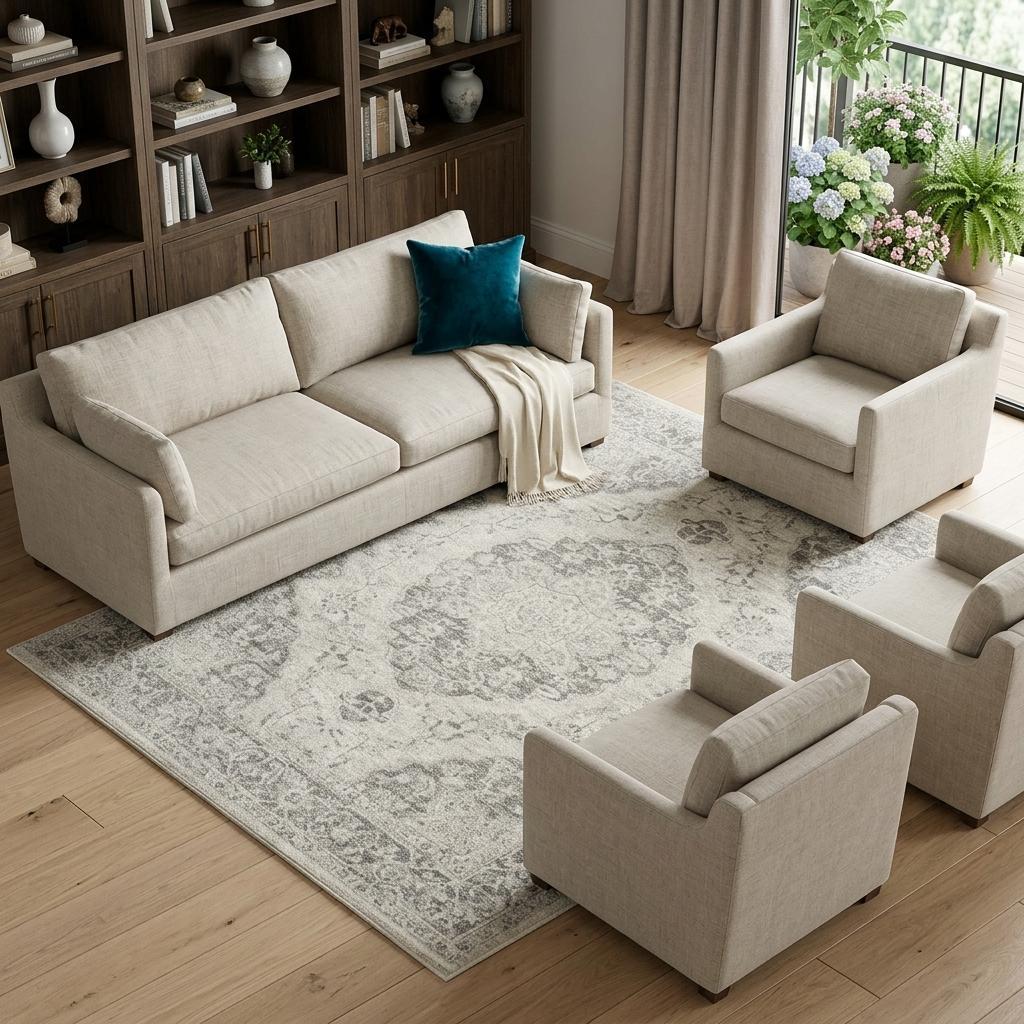 8' X 10' Ivory And Gray Floral Medallion Distressed Area Rug