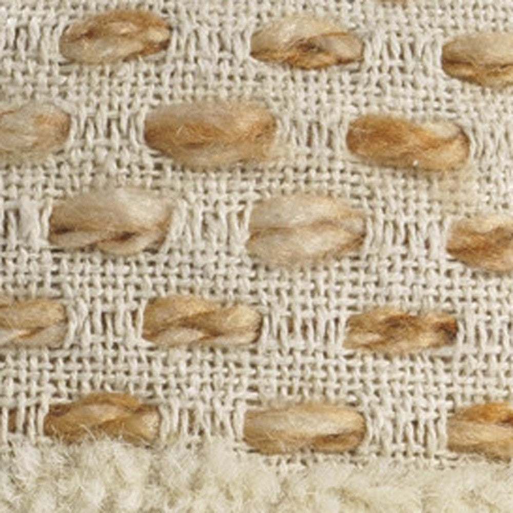 18" Ivory And Brown Cotton Blend Round Striped Pouf Ottoman