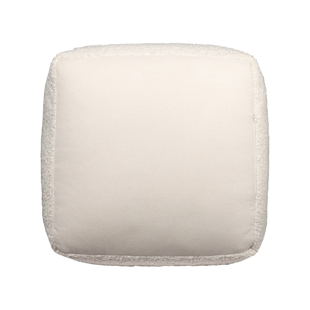 18" Ivory Polyester Cube Outdoor Pouf Ottoman