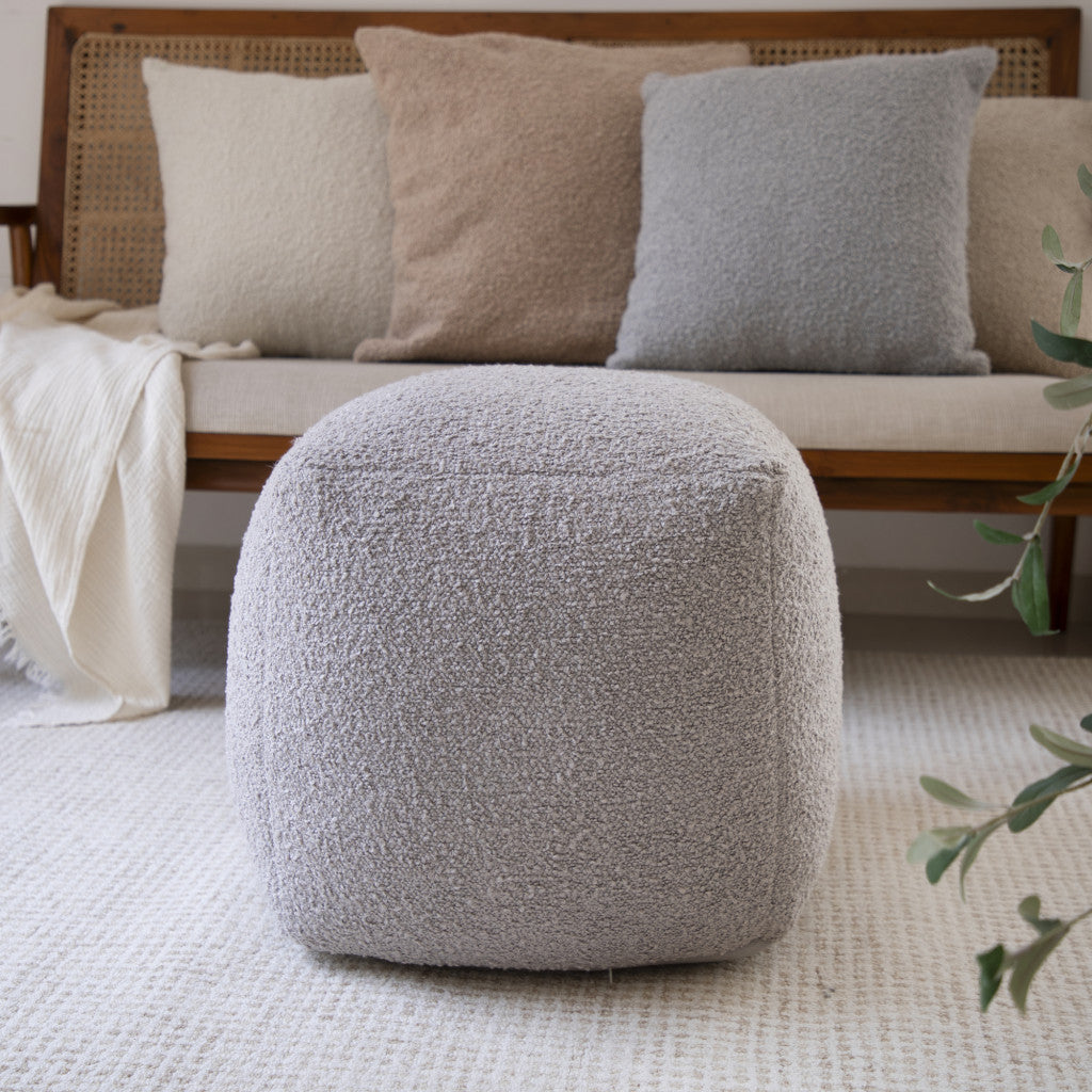 18" Gray Polyester Cube Outdoor Pouf Ottoman