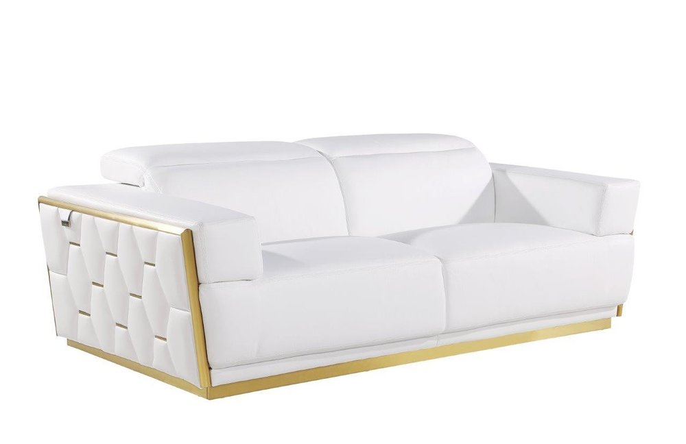 89" Beige And Gold Leather Sofa