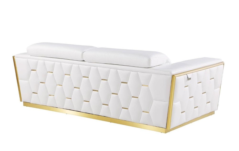 89" Beige And Gold Leather Sofa