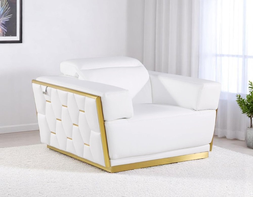 47" Beige and Gold Italian Leather Club Chair