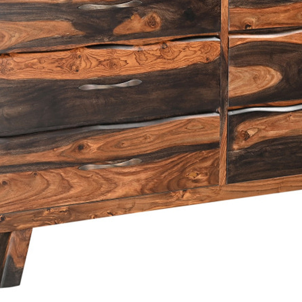 63" Dark Brown Solid Wood Live Edge Six Drawer Double Dresser