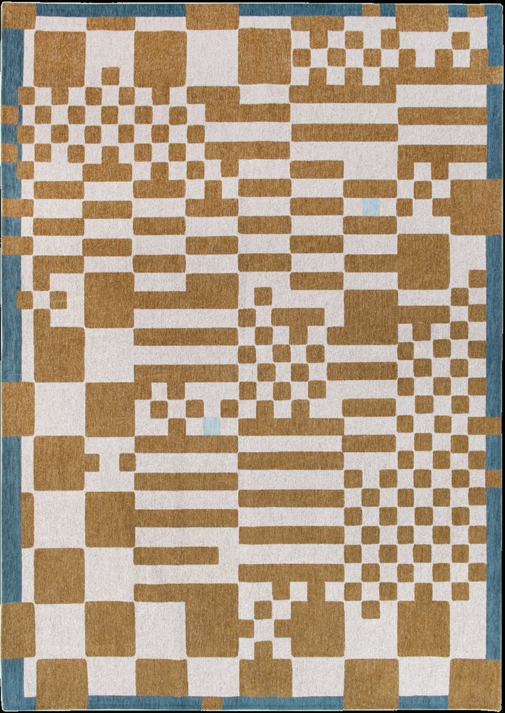 9' X 13' Blue And Brown Geometric Washable Area Rug