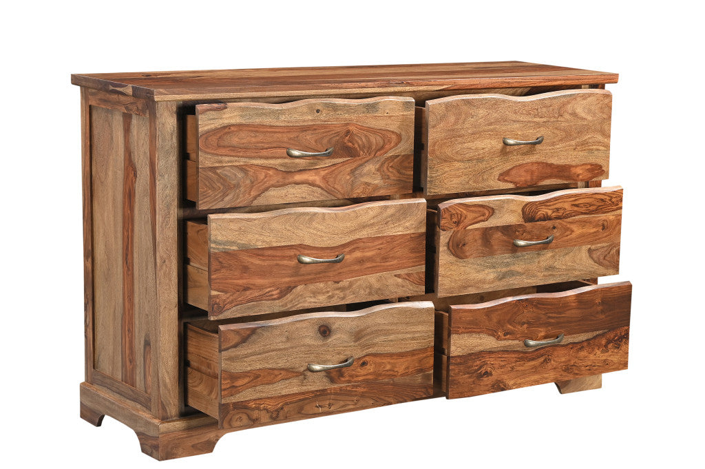 60" Brown Solid Wood Six Drawer Double Dresser