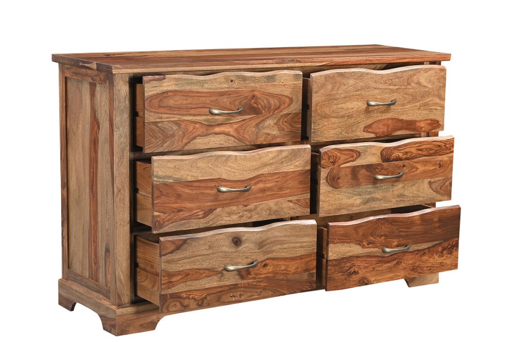 60" Dark Brown Solid Wood Six Drawer Dresser
