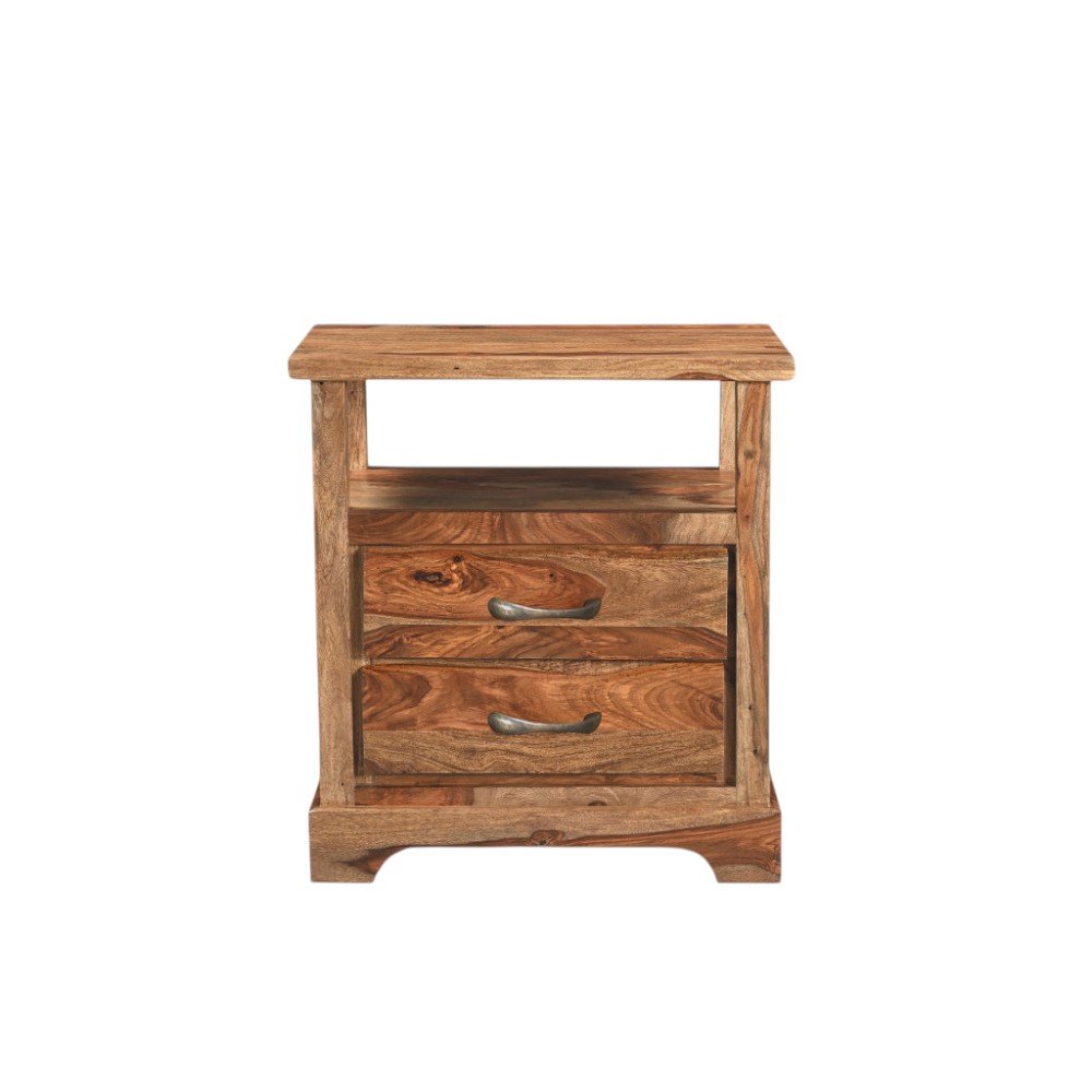 27" Brown Solid Wood Two Drawer Nightstand