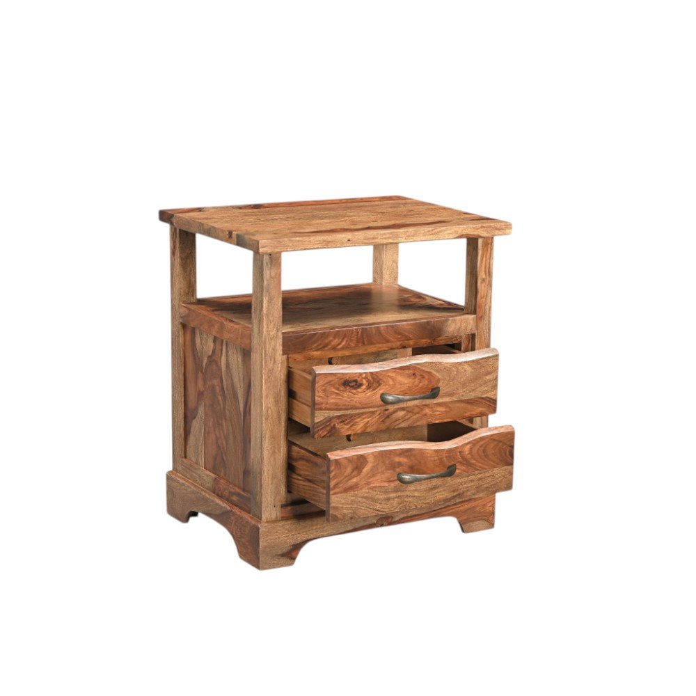 27" Brown Solid Wood Two Drawer Nightstand