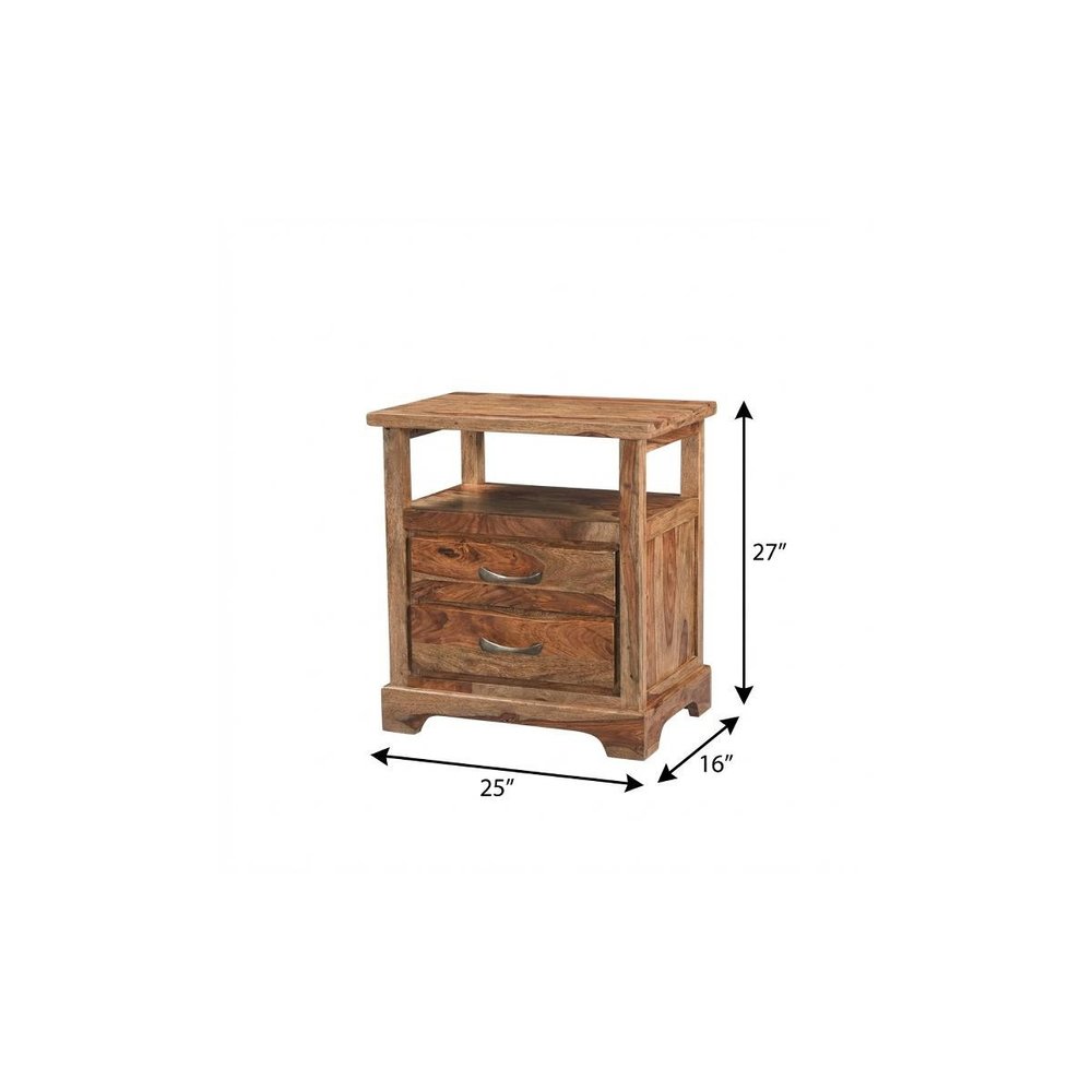 27" Brown Solid Wood Two Drawer Nightstand