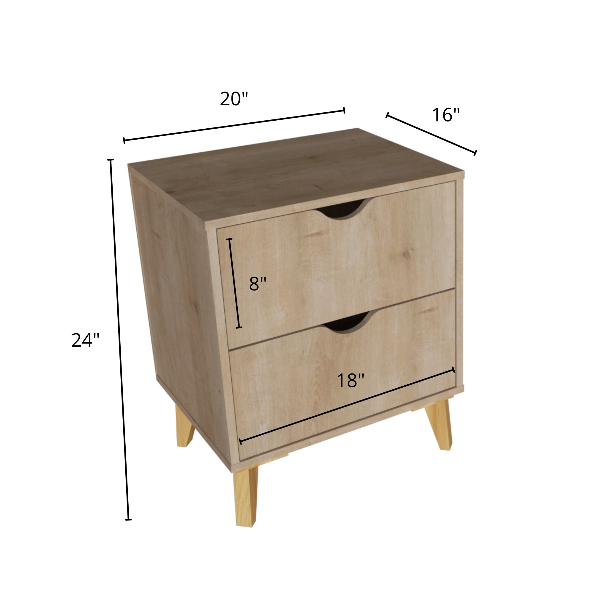 20" Natural Two Drawer Faux Wood Nightstand