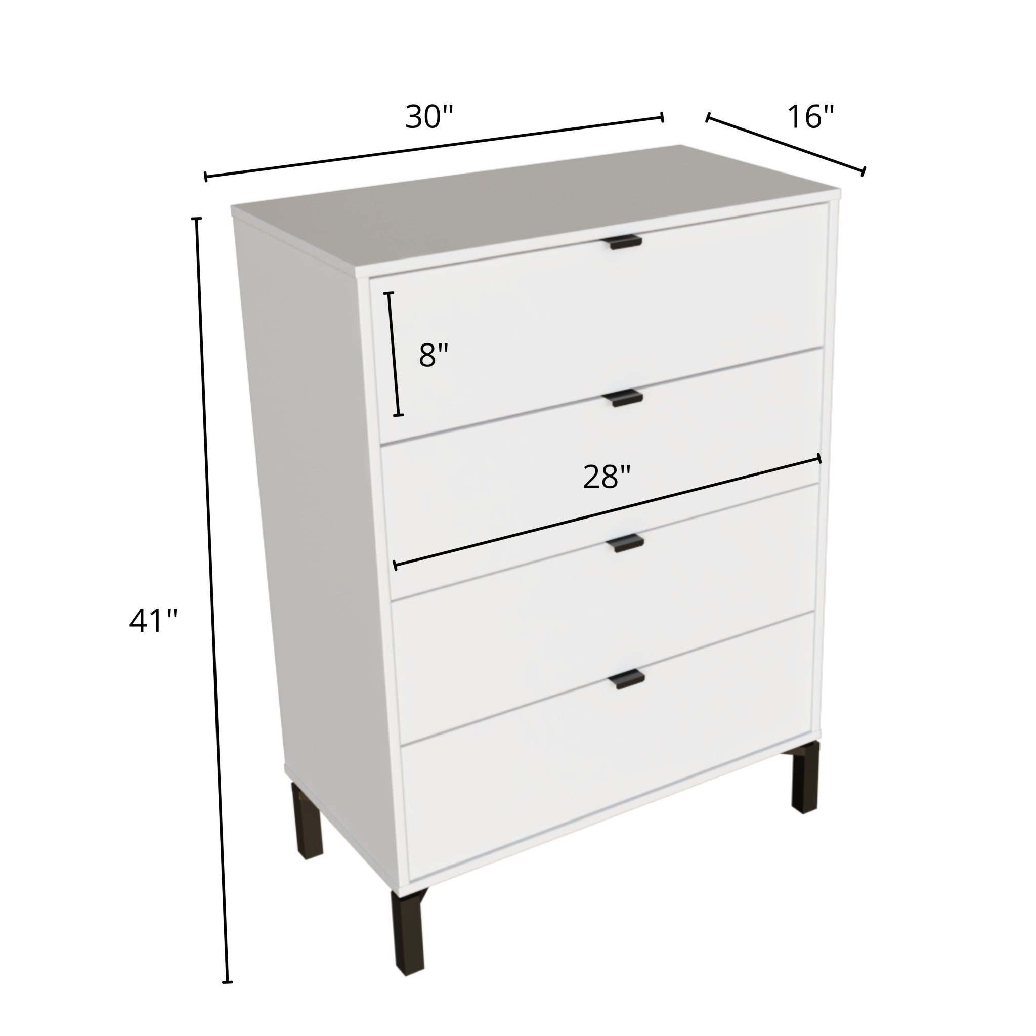 30" White Four Drawer Standard Chest