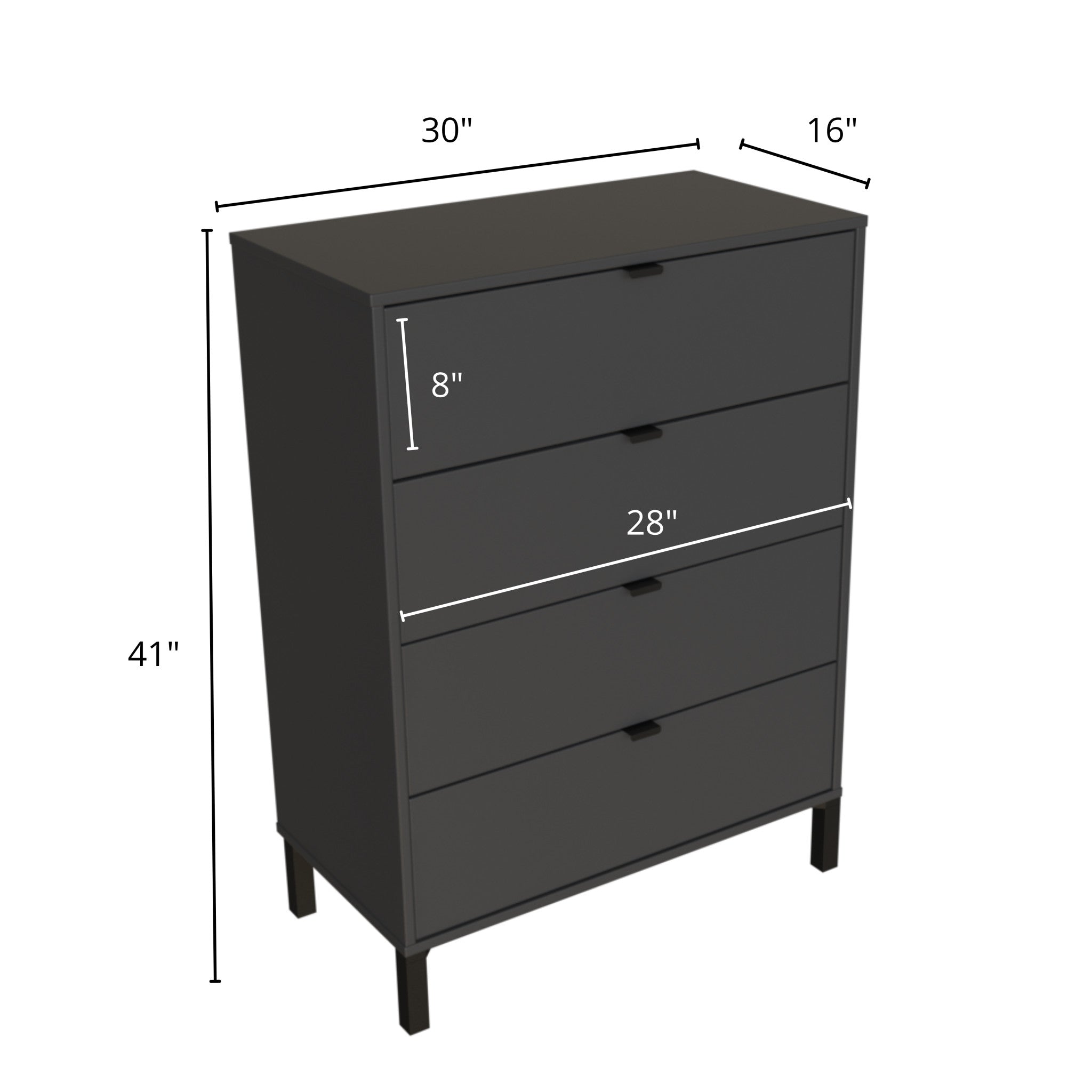 30" Dark Gray Four Drawer Standard Chest