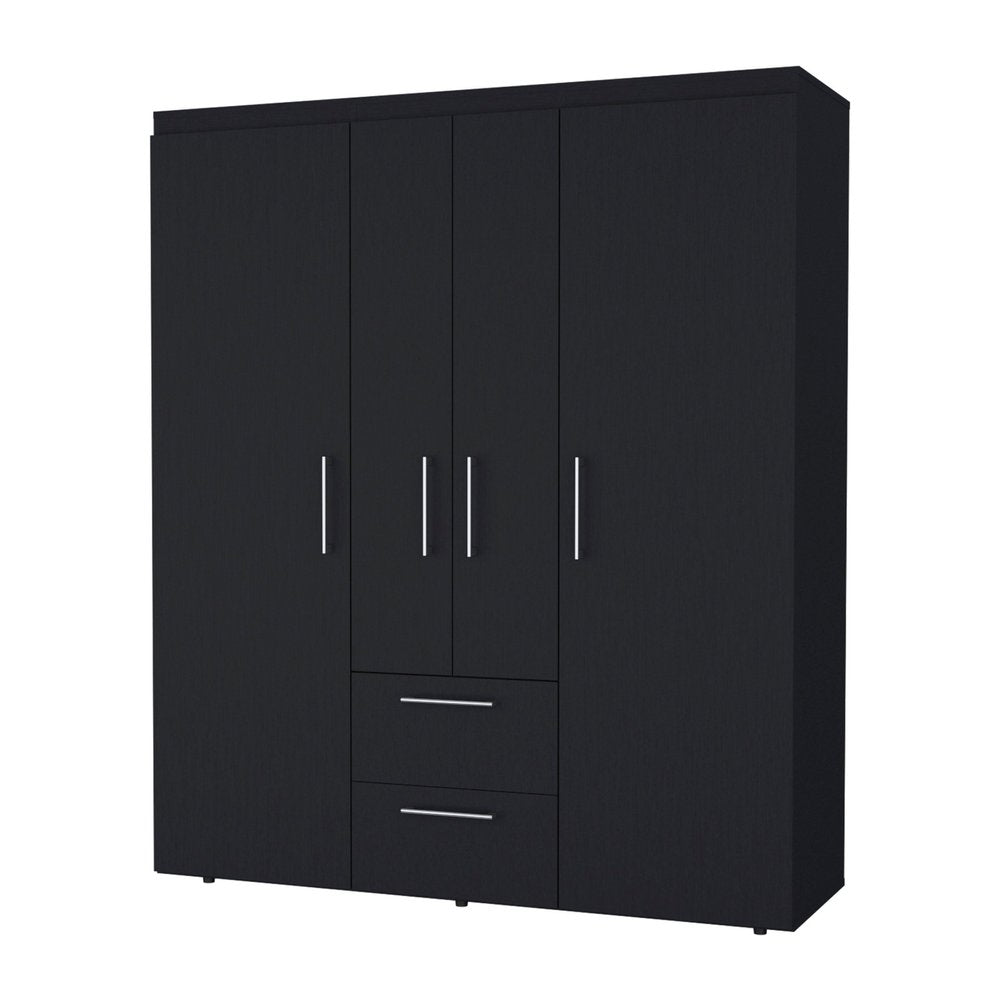 70" Black Wood Four Door Two Drawer Combo Dresser