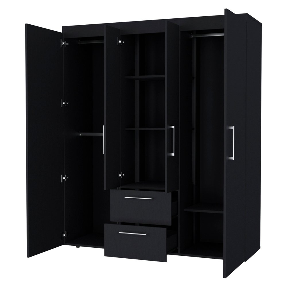 70" Black Wood Four Door Two Drawer Combo Dresser