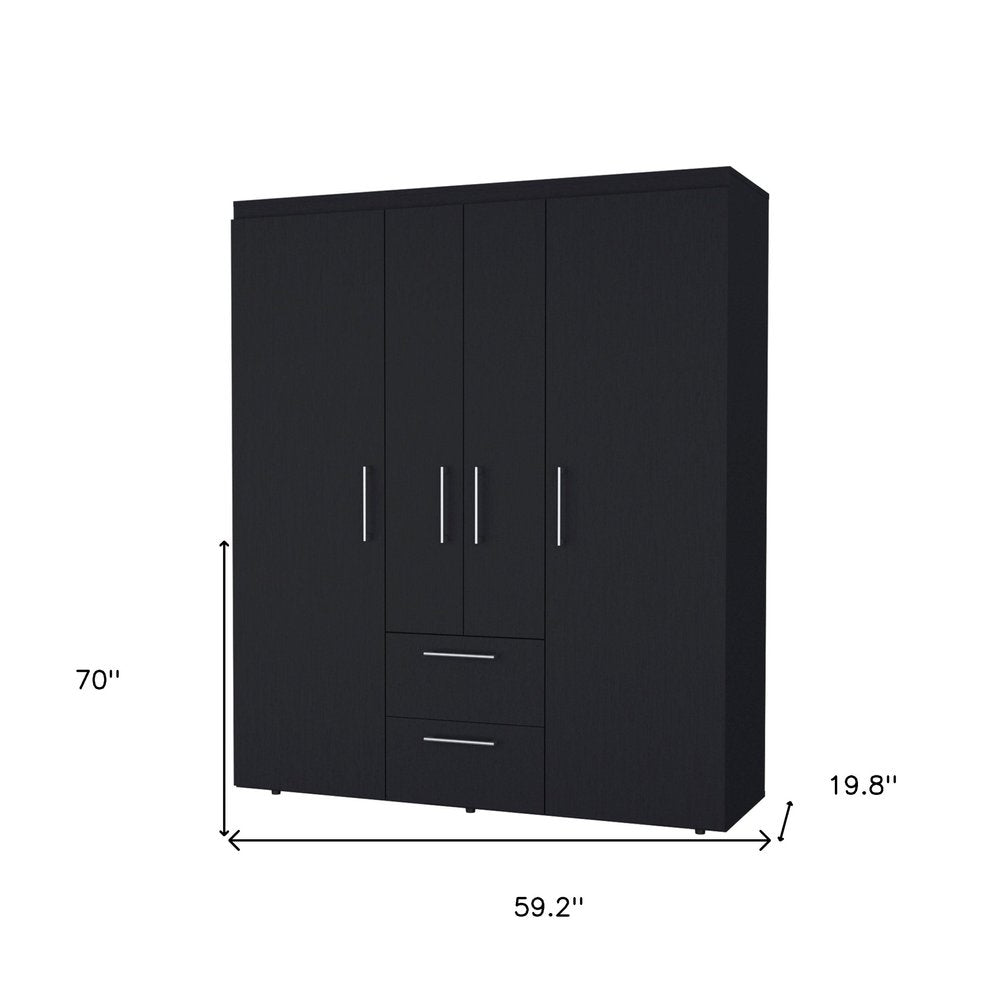 70" Black Wood Four Door Two Drawer Combo Dresser
