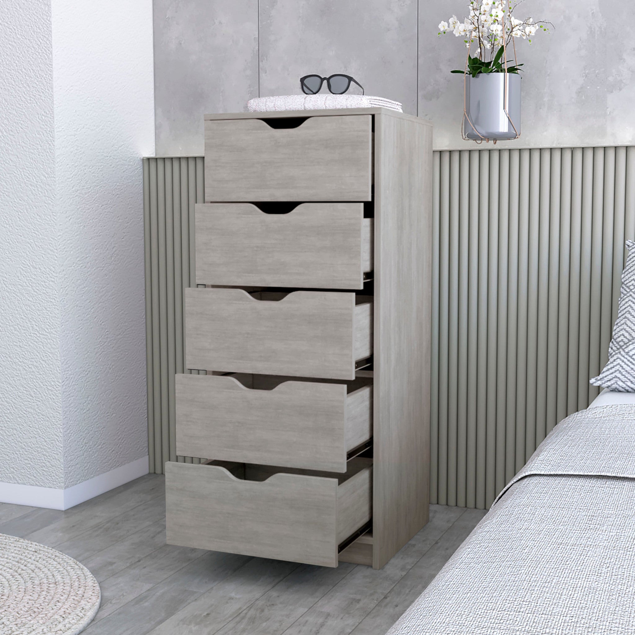 18" Gray Five Drawer Standard Chest