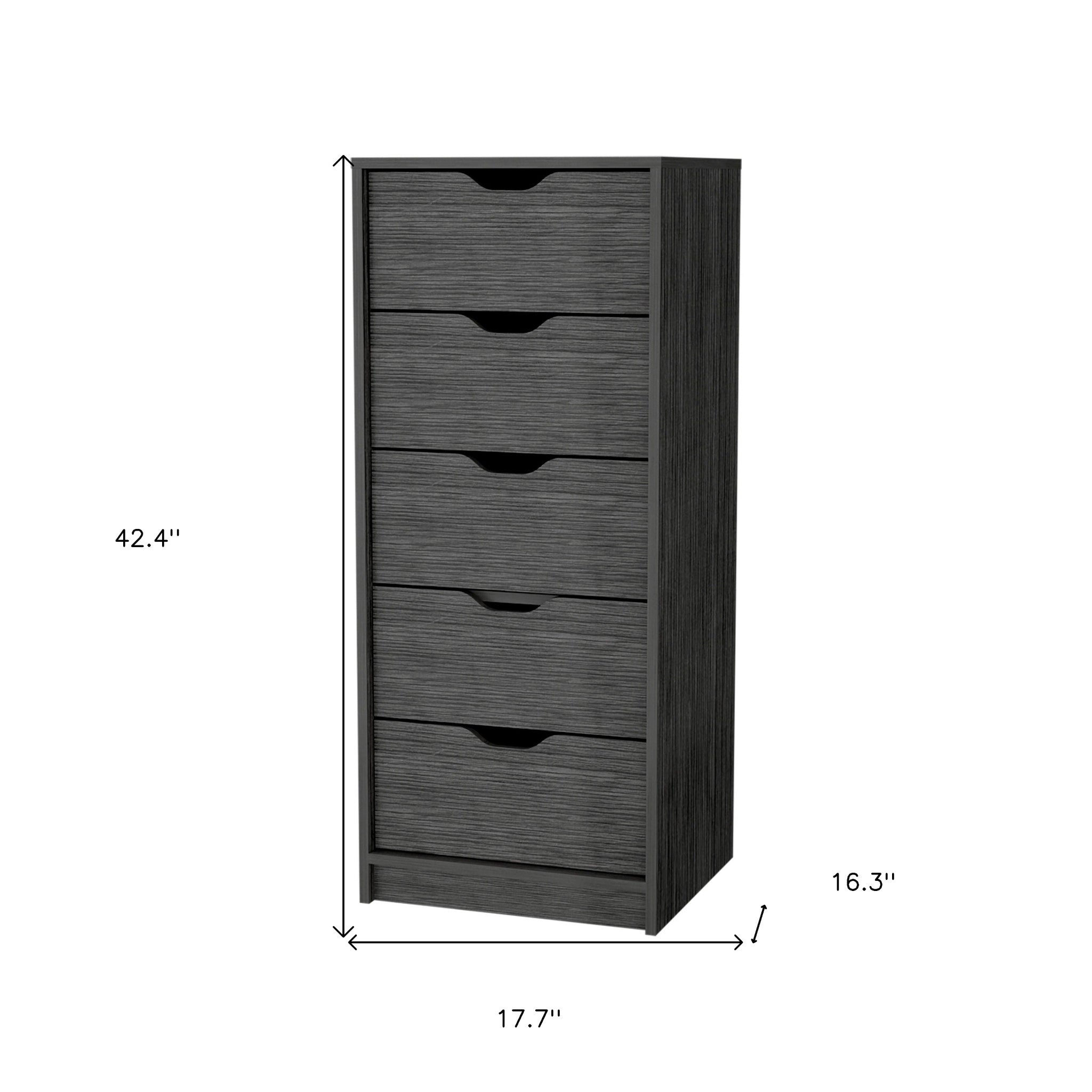 18" Gray Five Drawer Standard Chest