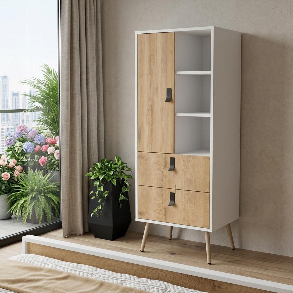 20" White And Natural Wood Two Drawer Dresser