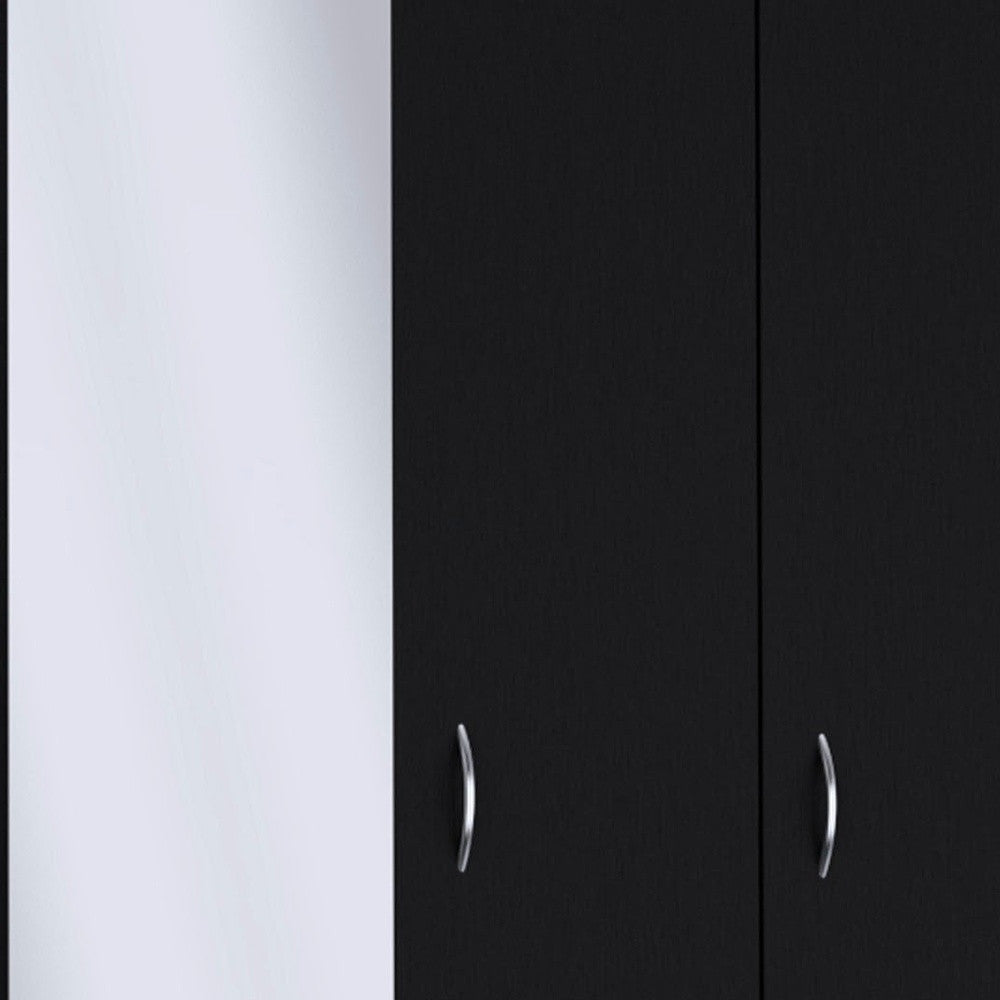 71" Black Wood Mirrored Two Door Two Drawer Combo Dresser