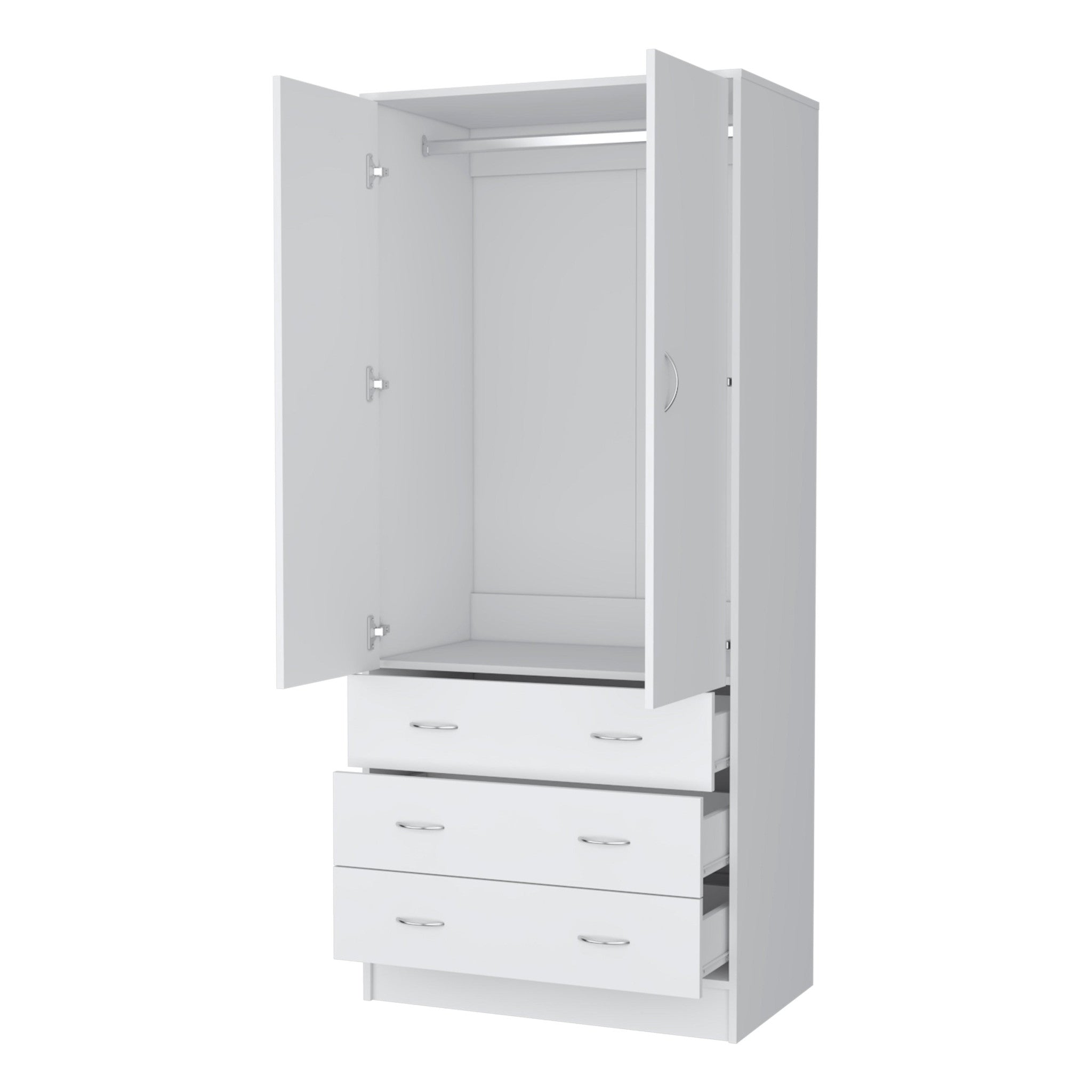 71" White Two Door Three Drawer Combo Dresser