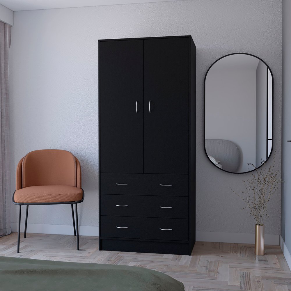 71" Black Two Door Three Drawer Combo Dresser
