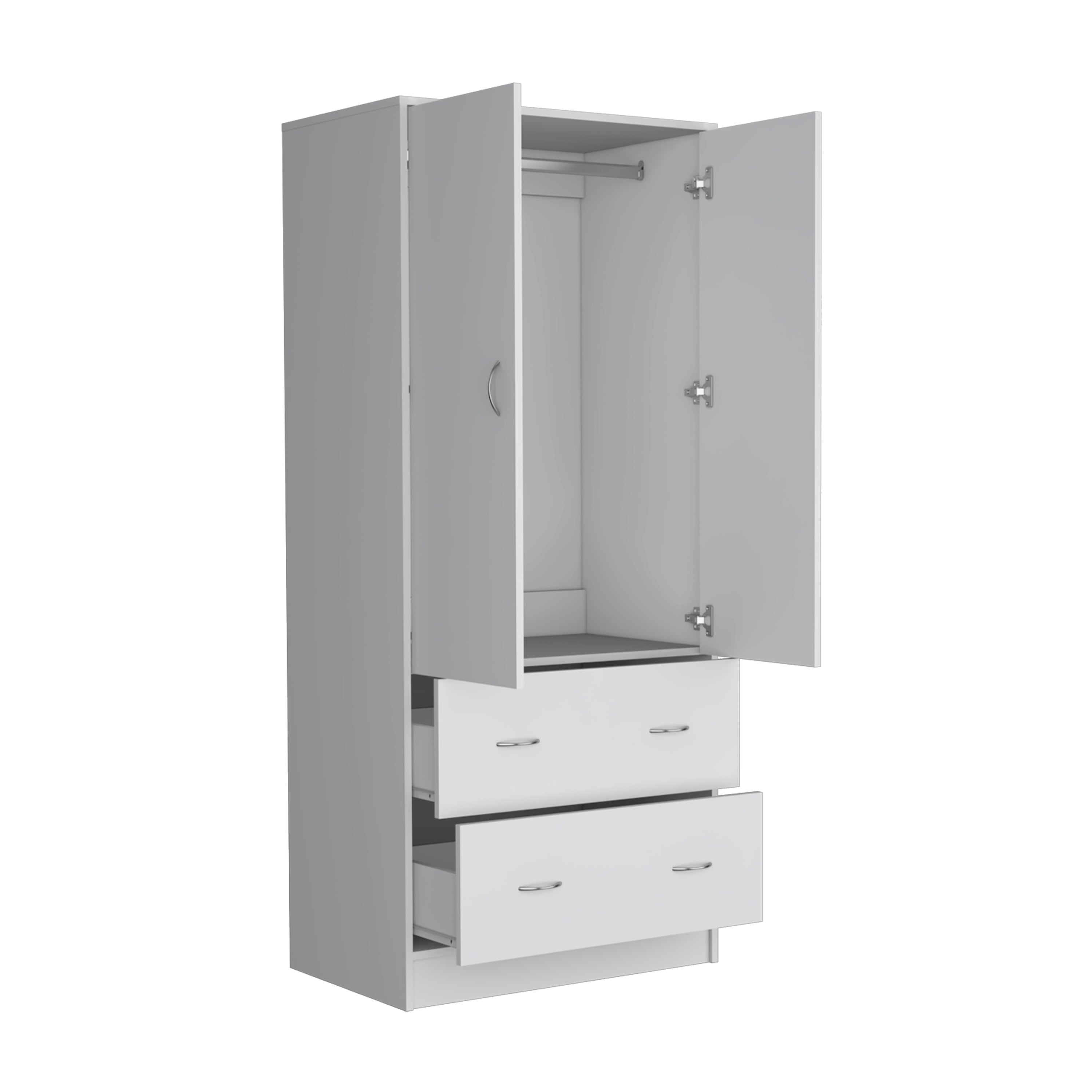 71" White Two Door Two Drawer Combo Dresser