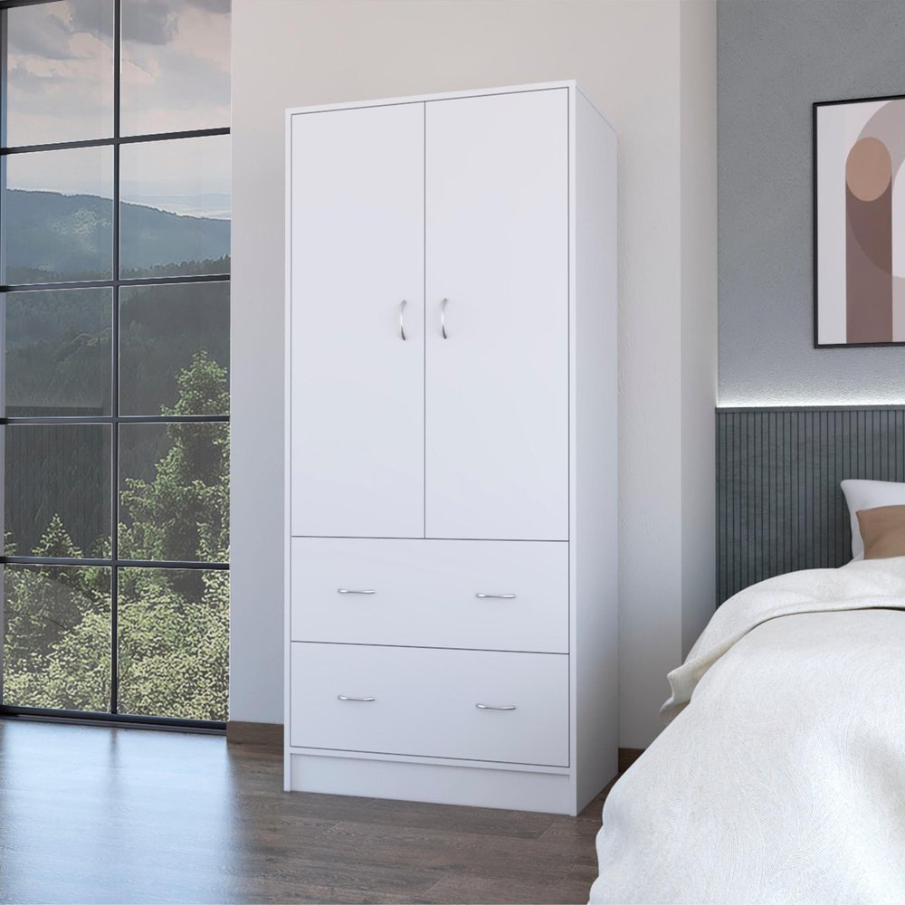 71" White Two Door Two Drawer Combo Dresser