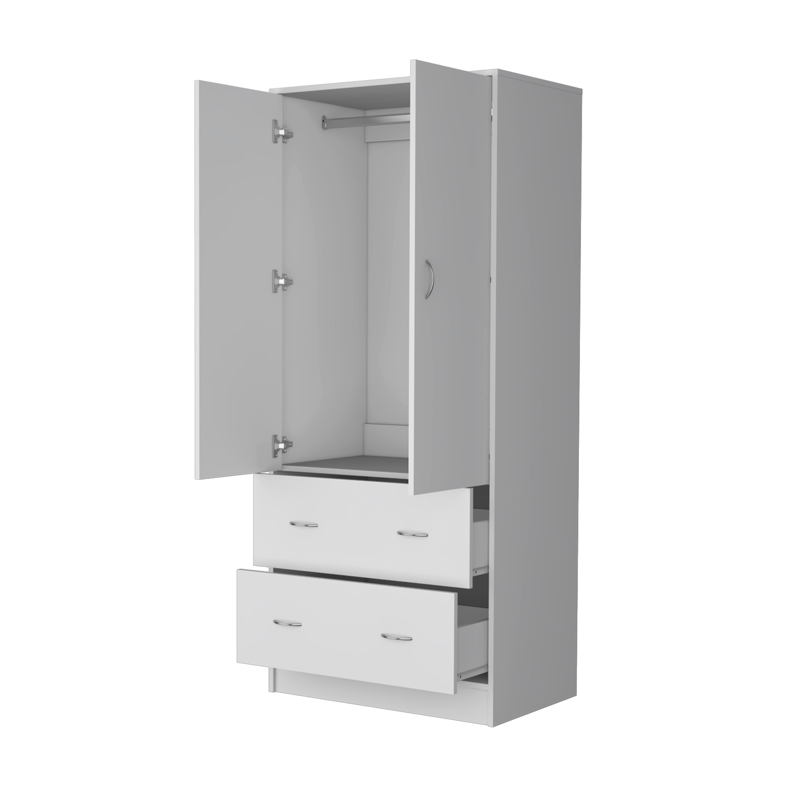 71" White Two Door Two Drawer Combo Dresser