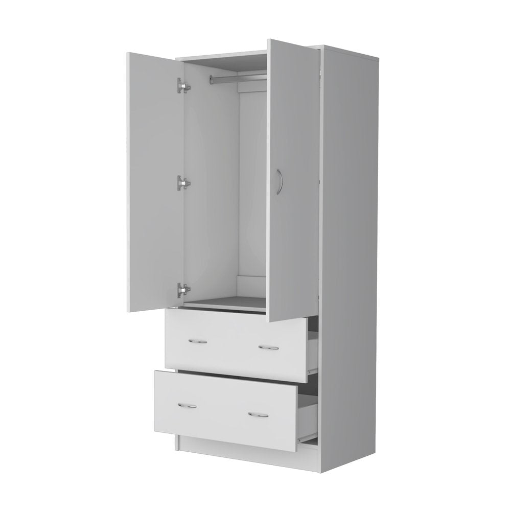 71" White Two Door Two Drawer Combo Dresser