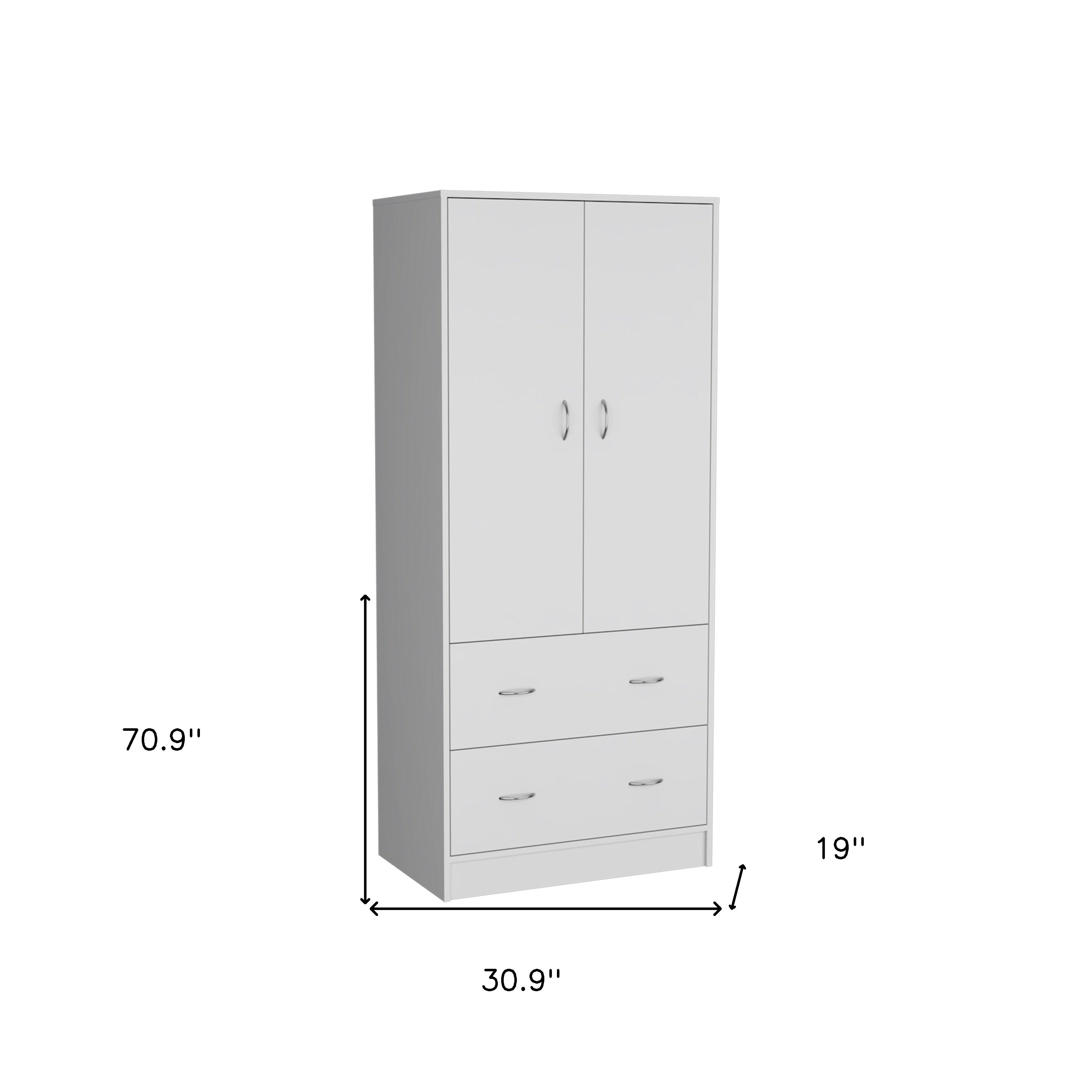 71" White Two Door Two Drawer Combo Dresser