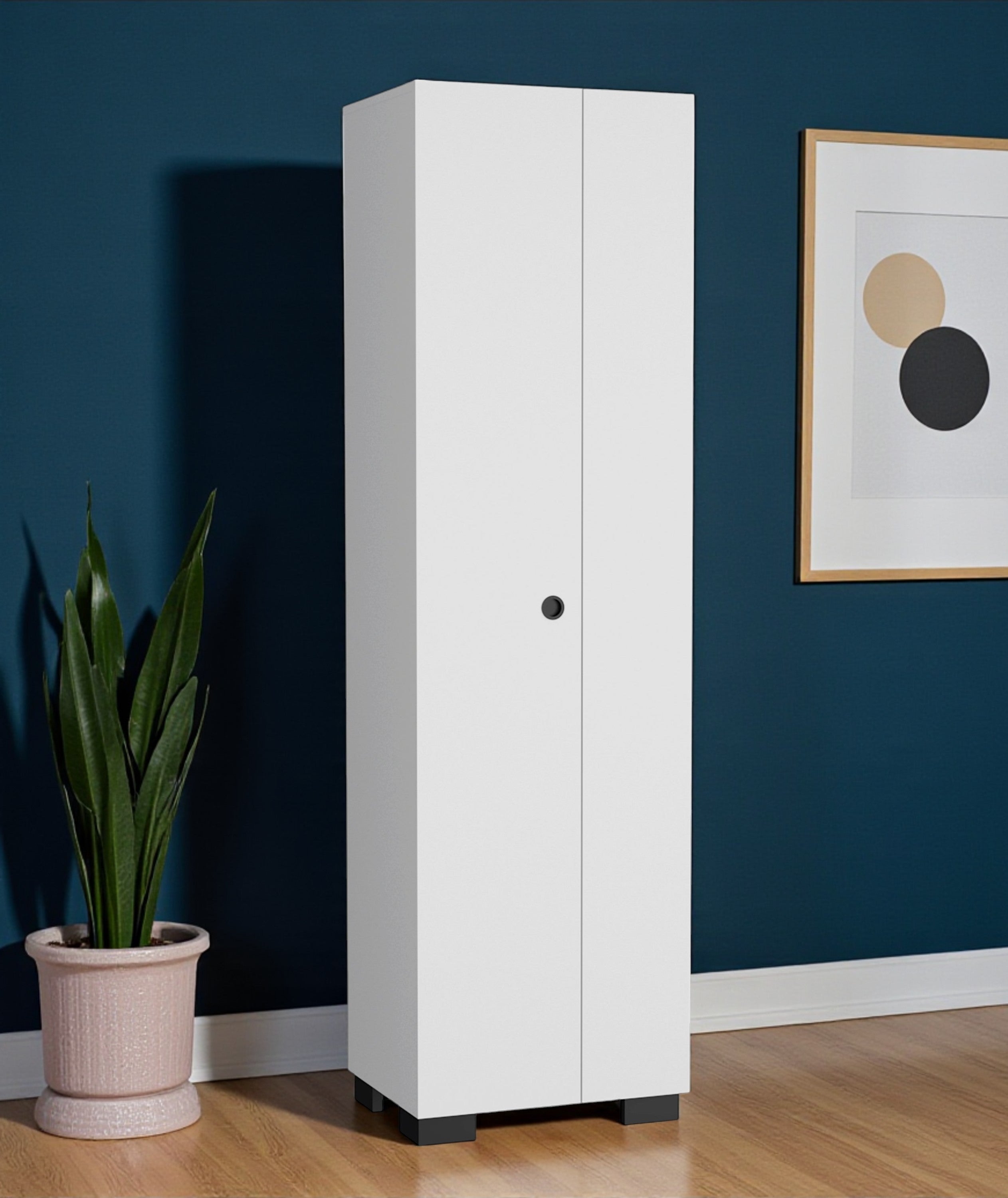 20" White and Black Wood Accent Cabinet With Two Doors