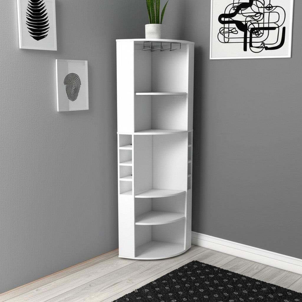 71" White Wood Corner Bar Cabinet