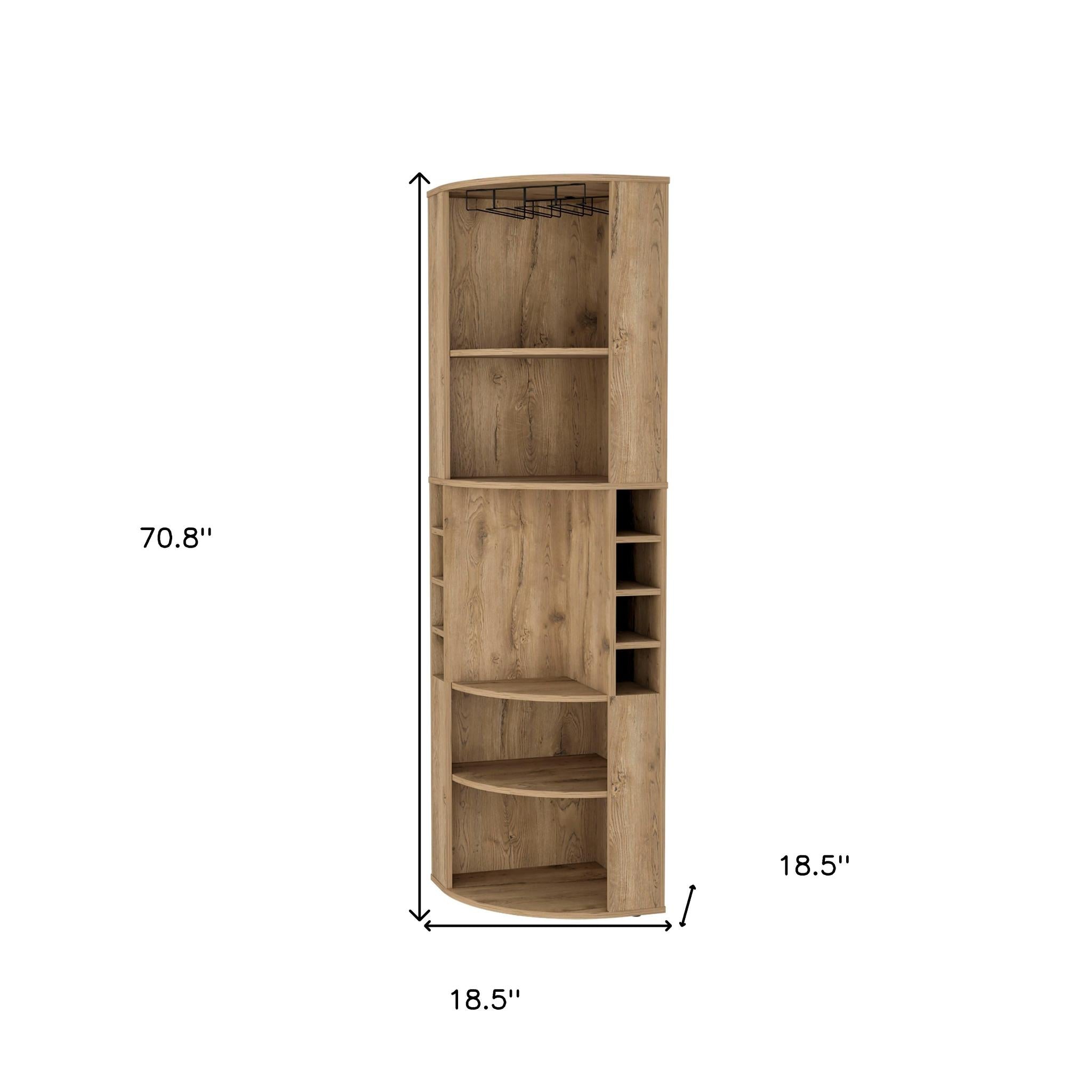 71" Natural Wood Corner Bar Cabinet